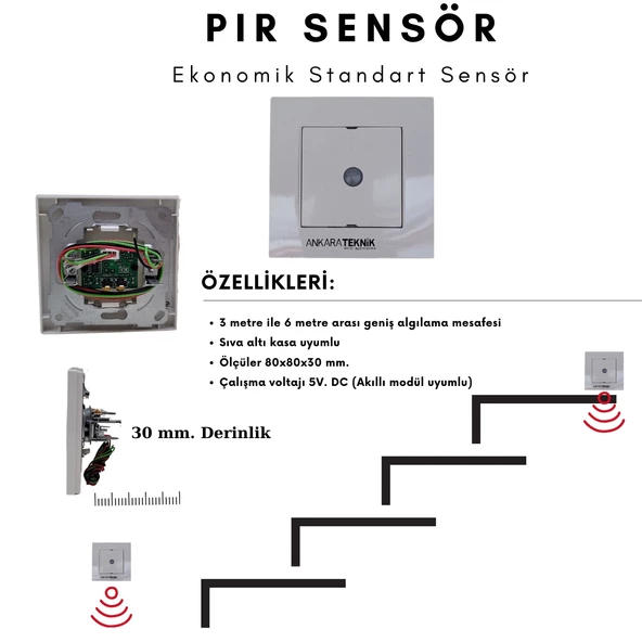 Akıllı Merdiven At-Eco Oled Serisi Akıllı Modül + 2 Adet PIR Sensör (Standart Sensör) - 5