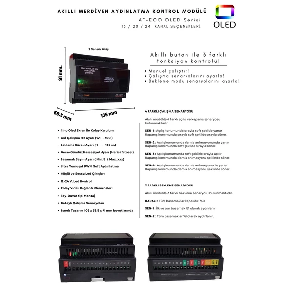 Akıllı Merdiven At-Eco Oled Serisi Akıllı Modül + 2 Adet PIR Sensör (Standart Sensör) - 2