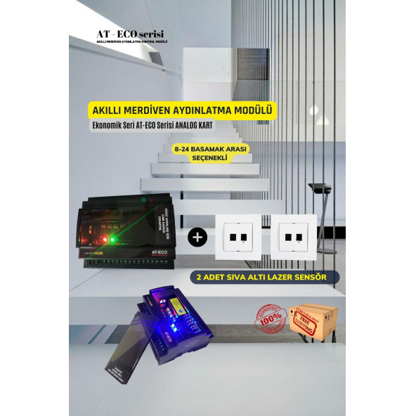 AT-Eco Akıllı Merdiven Aydınlatma Basamak Kontrol Modülü+2 Adet LAZER Sensör Kit (Analog Modül)
