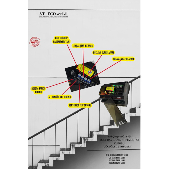 AT-Eco Akıllı Merdiven Aydınlatma Basamak Kontrol Modülü+1 LAZER+1 PIR Sensör Kit (Analog Modül) - 2