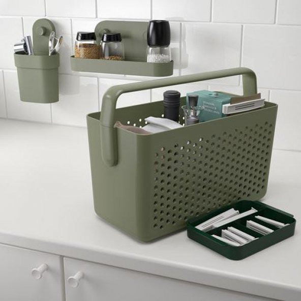 Bölmeli Saklama Sepeti Zeytin Yeşili MeridyenDukkan 35x17x25 cm Kulplu Banyo-Mutfak Düzenleme Kutusu - 3
