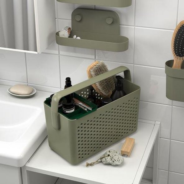 Bölmeli Saklama Sepeti Zeytin Yeşili MeridyenDukkan 35x17x25 cm Kulplu Banyo-Mutfak Düzenleme Kutusu - 4