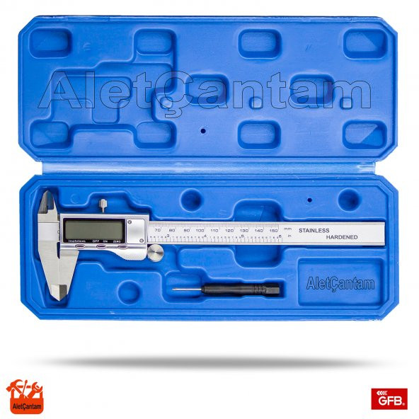 GFB DİJİTAL KUMPAS PASLANMAZ ÇELİK GÖVDE 150MM PLASTİK KUTUSUNDA - 2
