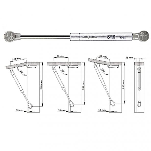Std Piston Dolap Kapak Amortisörü Gazlı Kapak Pistonu 100n - Resim 5