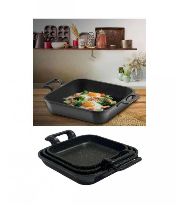 Eda Asya Döküm Granit 3lü Kapaksız Kare Sahan Seti 20-22-24 cm - 2