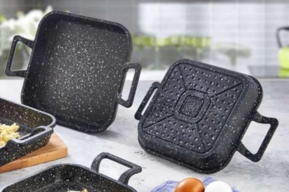 Eda Asya Döküm Granit 3lü Kapaksız Kare Sahan Seti 20-22-24 cm - 3