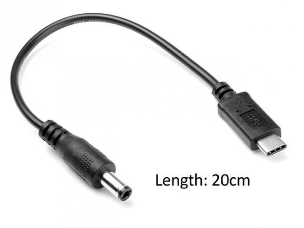 DC 5.5x2.5 mm Erkek - USB Type-C Erkek Kablo - 20 cm - 3