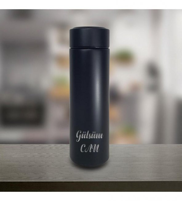 Kişiye Özel Öğretmenler Günü Özel Dijital Sıcaklık Göstergeli Süzgeçli Siyah Termos 450 Ml HK2347 - 3