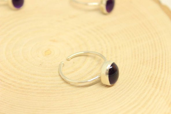 Ametist Taşı Ayarlanabilir Gümüş Yüzük - Resim 3