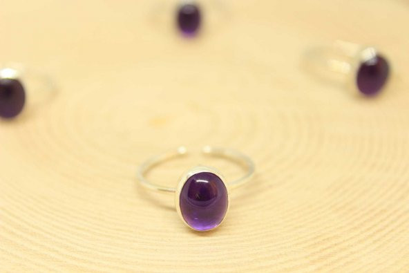 Ametist Taşı Ayarlanabilir Gümüş Yüzük - Resim 4
