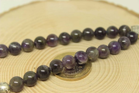 Ametist Taşı Koyu Renk Tesbih 8mm Ahşap Kutulu - Resim 3