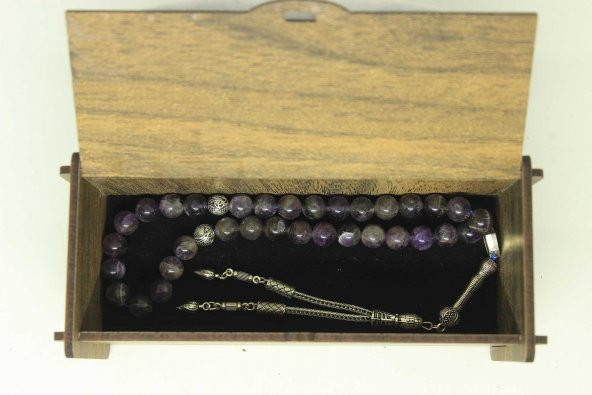 Ametist Taşı Koyu Renk Tesbih 8mm Ahşap Kutulu - Resim 4