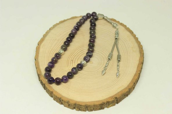 Ametist Taşı Koyu Renk Tesbih 8mm Ahşap Kutulu - Resim 5