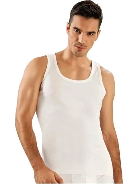 6 Lı Tutku Paket Pamuklu Penye Beyaz Erkek Atlet 0101 - 2