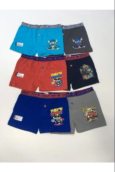 6 Lı Paket Tutku Erkek Çocuk Elastan Pamuk Baskılı Boxer 0253 - 3
