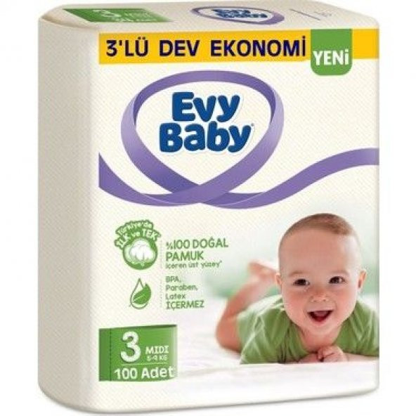 Evy Baby Bebek Bezi 3 Beden 5-9 kg 100'lü