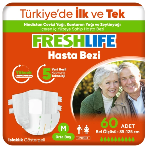 2'li Freshlife Medium Beden Orta Boy Yetişkin Hasta Bezi 30x2 (60 Adet)