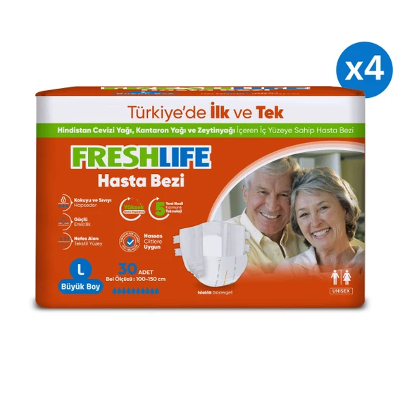 4'lü Freshlife Large Beden Büyük Boy Yetişkin Hasta Bezi 30x4 (120 Adet) - 2