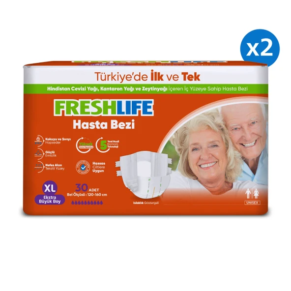 2'li Freshlife Xlarge Beden Extra Büyük Boy Yetişkin Hasta Bezi 30x2 (60 Adet) - 2