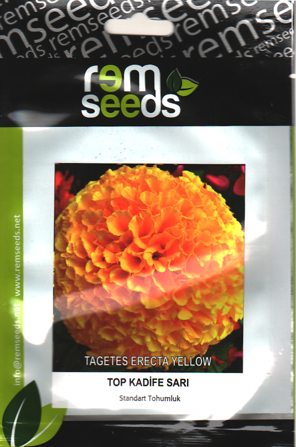 Top Kadife Çiçek Tohumu Sarı Renk - Tagetes Erecta Yellow (~ Takribi 50 Tohum)