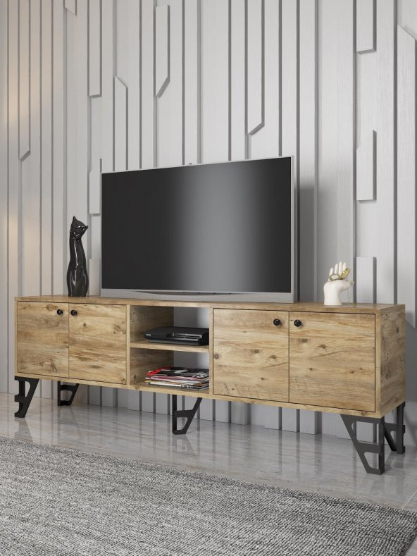Woodn Love Sofia 180 Cm Metal Ayaklı Tv Ünitesi - Atlantik Çam / Siyah