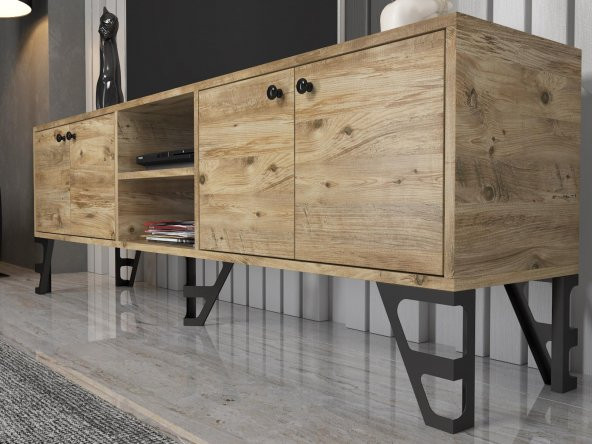 Woodn Love Sofia 180 Cm Metal Ayaklı Tv Ünitesi - Atlantik Çam / Siyah - 4