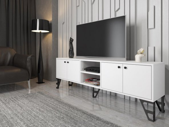 Woodn Love Sofia 180 Cm Metal Ayaklı Tv Ünitesi - Beyaz / Siyah - 3