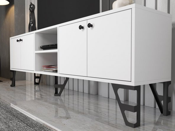 Woodn Love Sofia 180 Cm Metal Ayaklı Tv Ünitesi - Beyaz / Siyah - 4