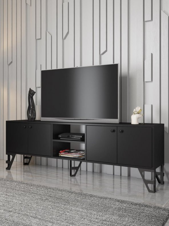 Woodn Love Sofia 180 Cm Metal Ayaklı Tv Ünitesi - Siyah / Siyah