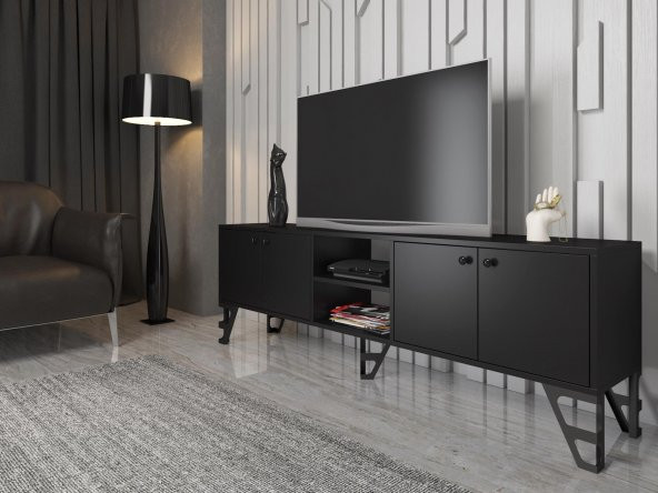Woodn Love Sofia 180 Cm Metal Ayaklı Tv Ünitesi - Siyah / Siyah - 3