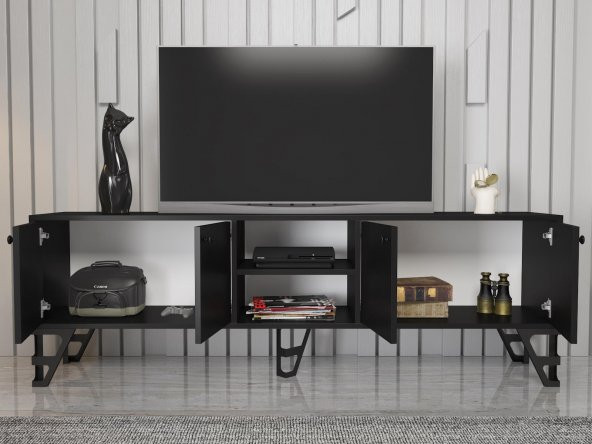 Woodn Love Sofia 180 Cm Metal Ayaklı Tv Ünitesi - Siyah / Siyah - 5