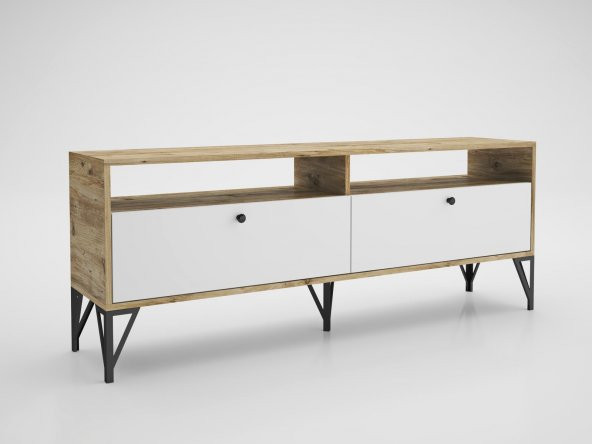 Woodn Love Astreo 160 Cm Metal Ayaklı Tv Ünitesi - Atlantik Çam - Beyaz / Siyah - 2