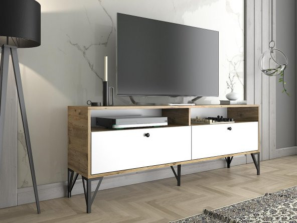 Woodn Love Astreo 160 Cm Metal Ayaklı Tv Ünitesi - Atlantik Çam - Beyaz / Siyah - 3