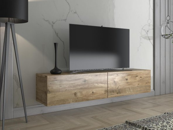 Woodn Love Toprak 150 Cm Duvara Monte Tv Ünitesi - Atlantik Çam / Siyah - 3
