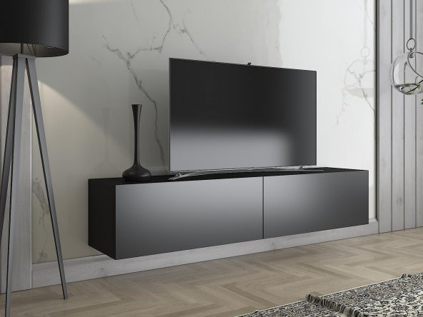 Woodn Love Toprak 150 Cm Duvara Monte Tv Ünitesi - Siyah / Siyah - 3