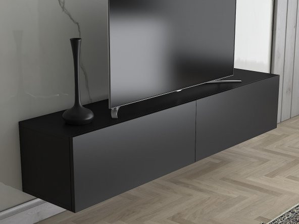 Woodn Love Toprak 150 Cm Duvara Monte Tv Ünitesi - Siyah / Siyah - 4