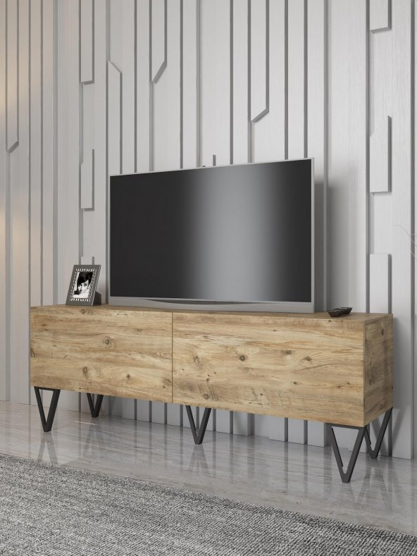 Woodn Love Emir 150 Cm Metal Ayaklı Tv Ünitesi - Atlantik Çam / Siyah