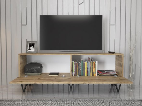 Woodn Love Emir 150 Cm Metal Ayaklı Tv Ünitesi - Atlantik Çam / Siyah - 5