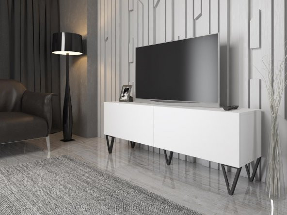 Woodn Love Emir 150 Cm Metal Ayaklı Tv Ünitesi - Beyaz / Siyah - 3