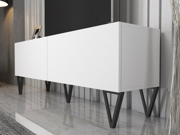 Woodn Love Emir 150 Cm Metal Ayaklı Tv Ünitesi - Beyaz / Siyah - 4