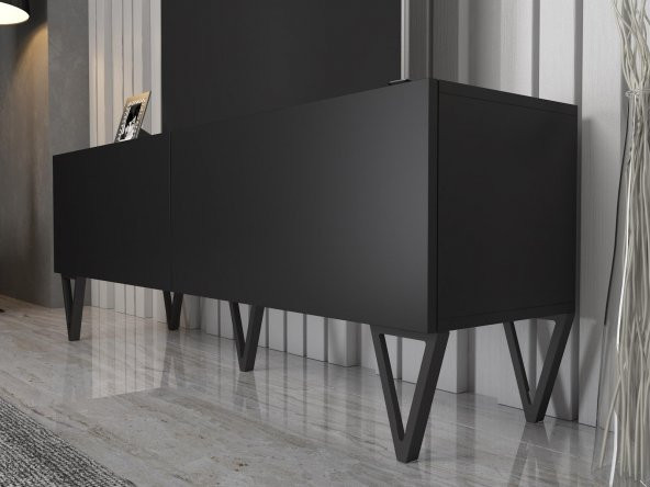 Woodn Love Emir 150 Cm Metal Ayaklı Tv Ünitesi - Siyah / Siyah - 4