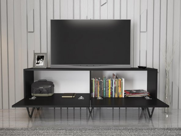 Woodn Love Emir 150 Cm Metal Ayaklı Tv Ünitesi - Siyah / Siyah - 5