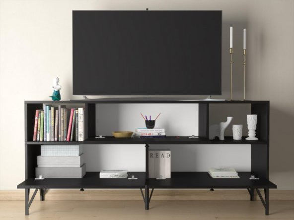 Woodn Love Mia 160 Cm Metal Ayaklı Tv Ünitesi - Konsol - Siyah / Siyah - 5