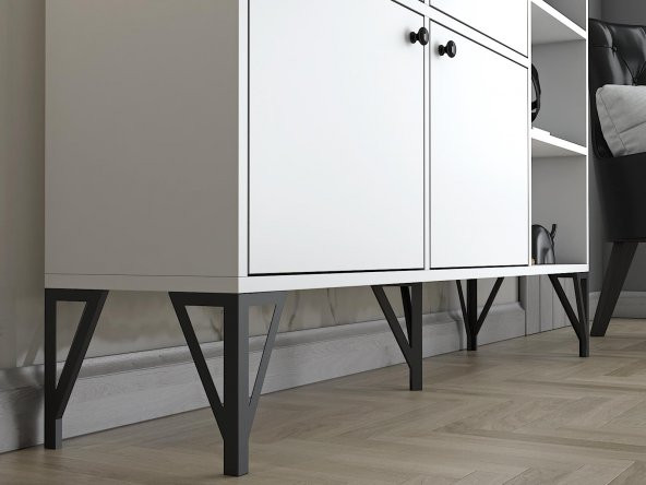 Woodn Love Zeta 140 Cm Metal Ayaklı Konsol - Beyaz / Siyah - 4