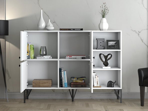 Woodn Love Zeta 140 Cm Metal Ayaklı Konsol - Beyaz / Siyah - 5