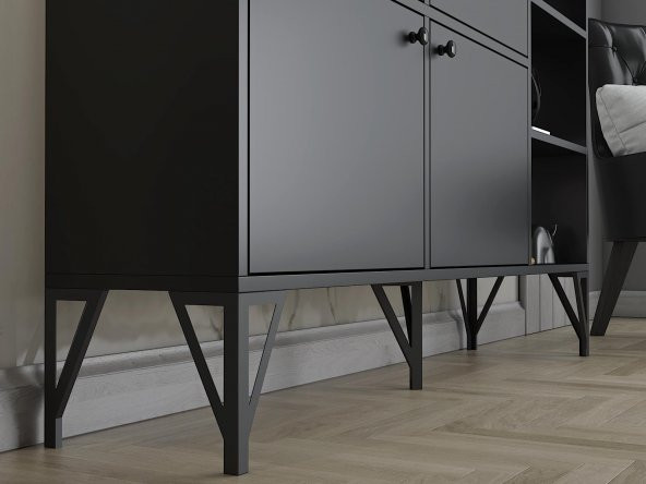 Woodn Love Zeta 140 Cm Metal Ayaklı Konsol - Siyah / Siyah - 4