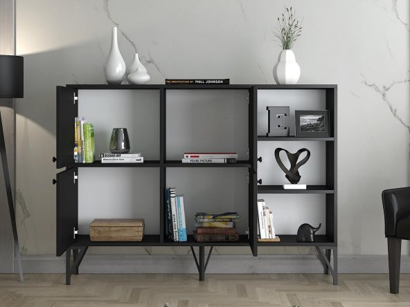 Woodn Love Zeta 140 Cm Metal Ayaklı Konsol - Siyah / Siyah - 5
