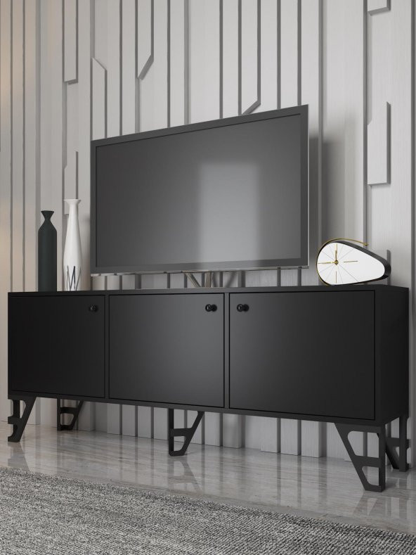 Woodn Love Bello 160 Cm Metal Ayaklı Tv Ünitesi - Konsol - Siyah / Siyah