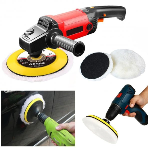Pasta Cila Polisaj Parlatma Yünü Pedi Keçesi Süngeri+115 mm Cırt Taban+Matkap Aparatı (3Lü SET) - 7
