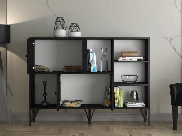 Woodn Love Rüzgar 140 Cm Metal Ayaklı Konsol - Siyah / Siyah - 5